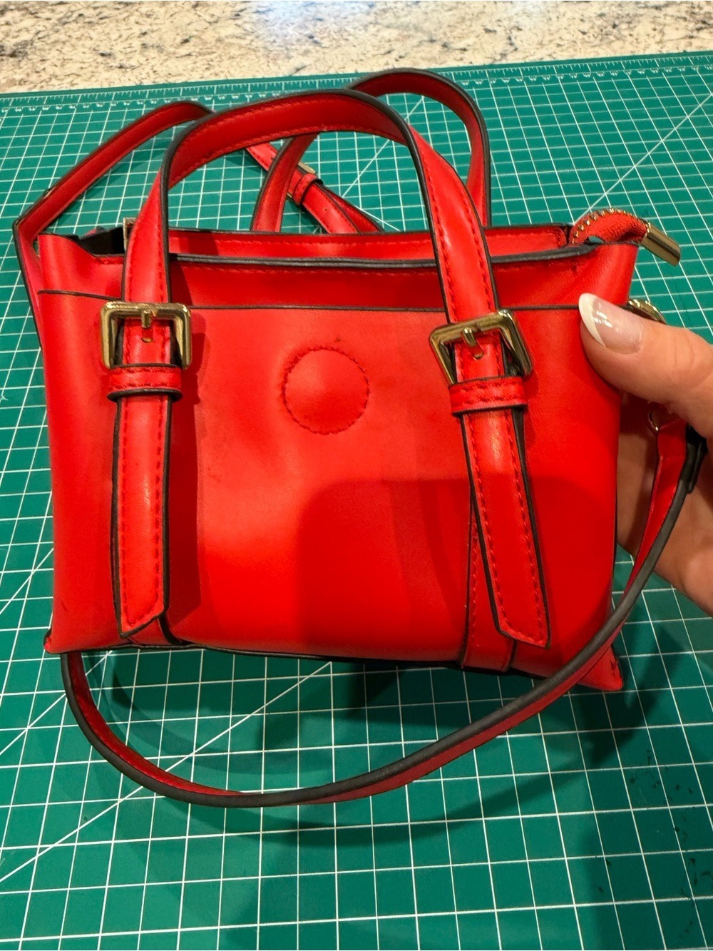 Forever 21 Red Mini Satchel Crossbody Purse Faux Leather Gold Hardware Like New - Picture 3 of 12